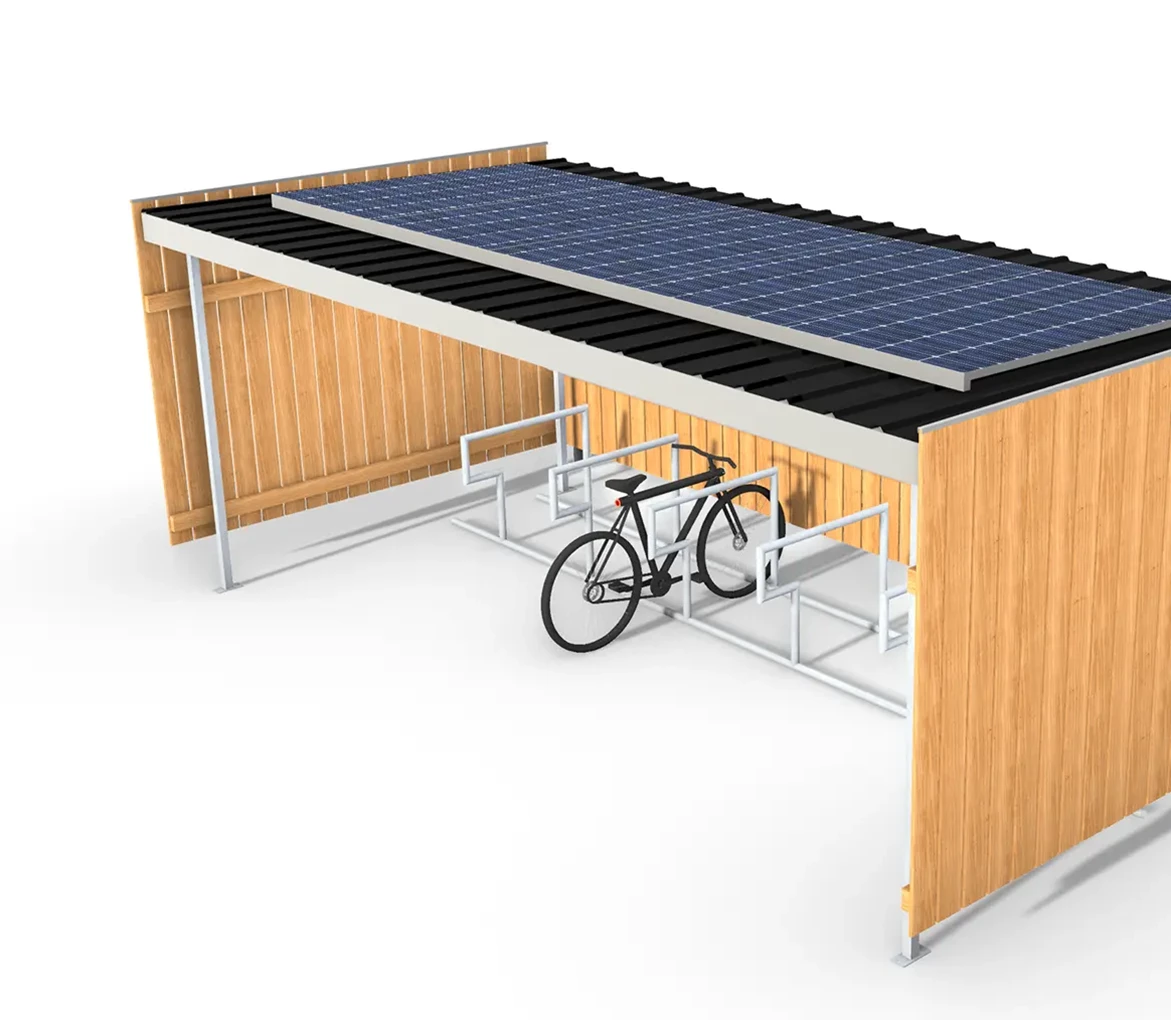 Render van Solar construct fietsenstalling, gebouwd en geplaatst door Remotec